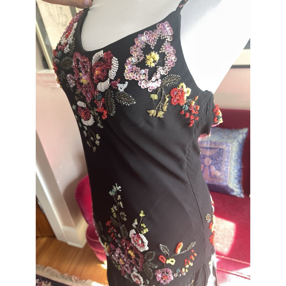 Vintage Y2K 100% Silk beaded Black Floral Evening Gown Midi -Sue Wong- 12 - Picture 11 of 16